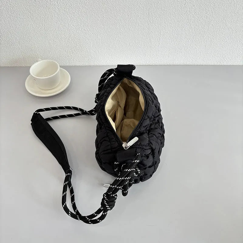 Women's lightweight nylon pillow-shaped messenger bag with diamond pattern and single strap