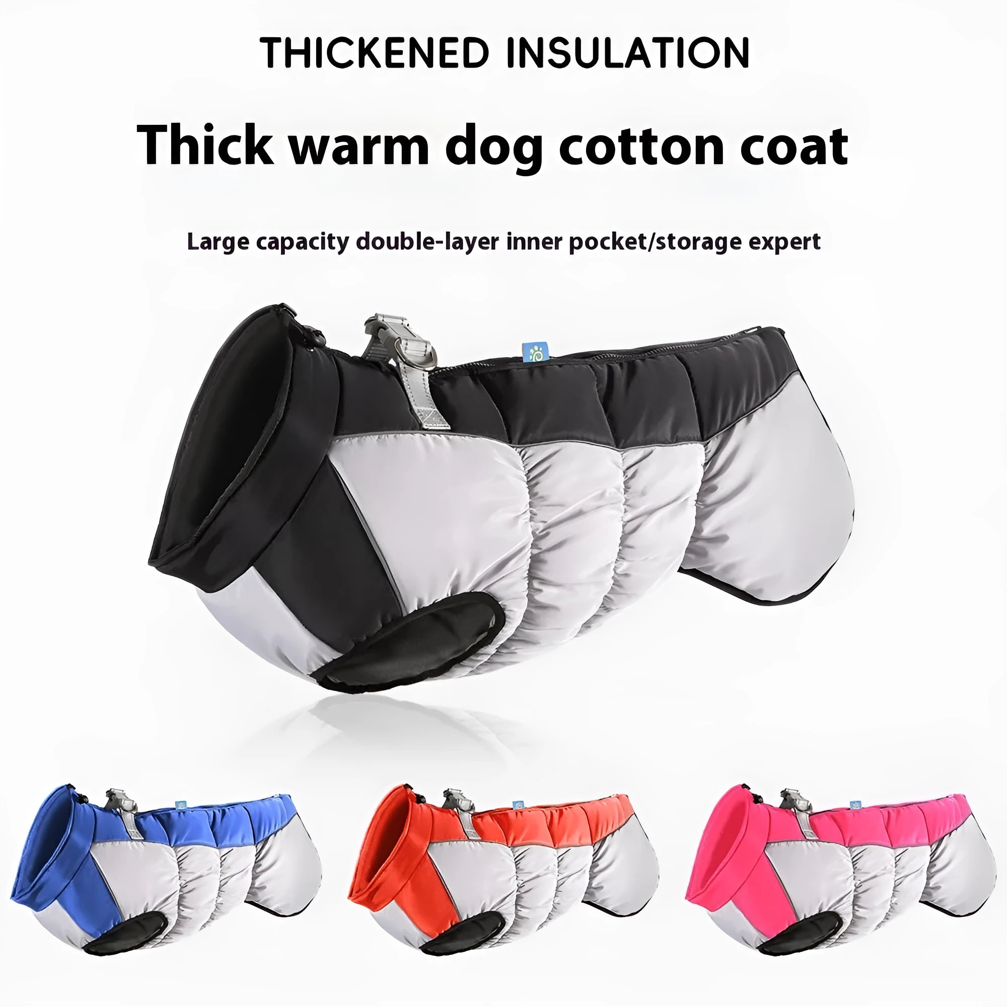 Large dog wearing waterproof reflective winter coat in polar fleece material