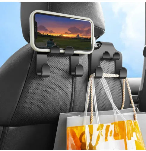 Car multifunction mobile phone holder hook with ABS construction showing bracket and hanging functions