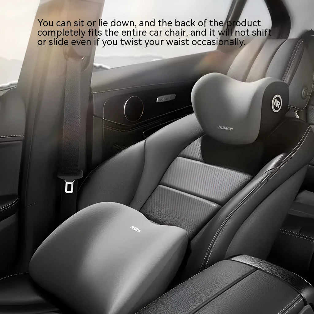 Car lumbar support and headrest pillow set with memory foam filling in choice of five colours