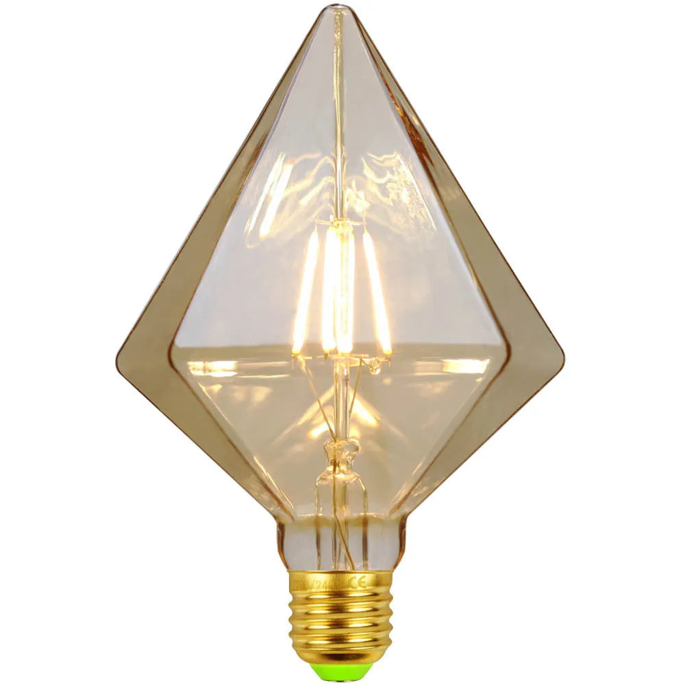 Retro shaped glass bulb 220V 4W 360lm 110x160mm in gold finish with pointed diamond shape