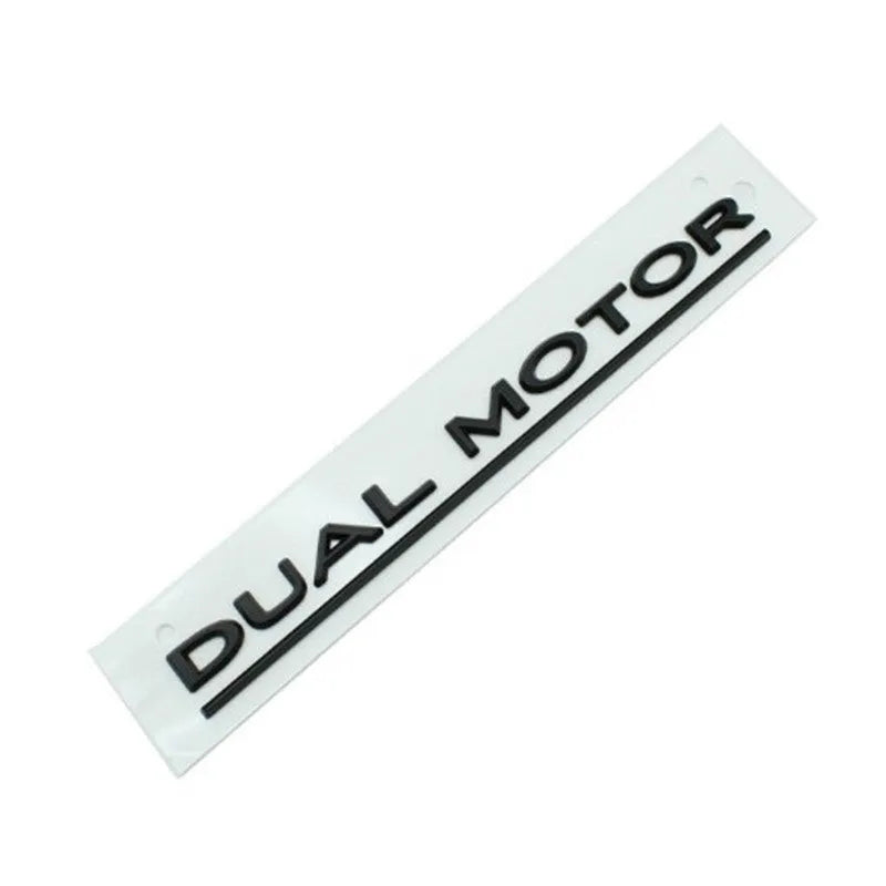 Tesla Model 3 dual motor performance bumper sticker in ABS plastic, showing matte black and red stripe option.