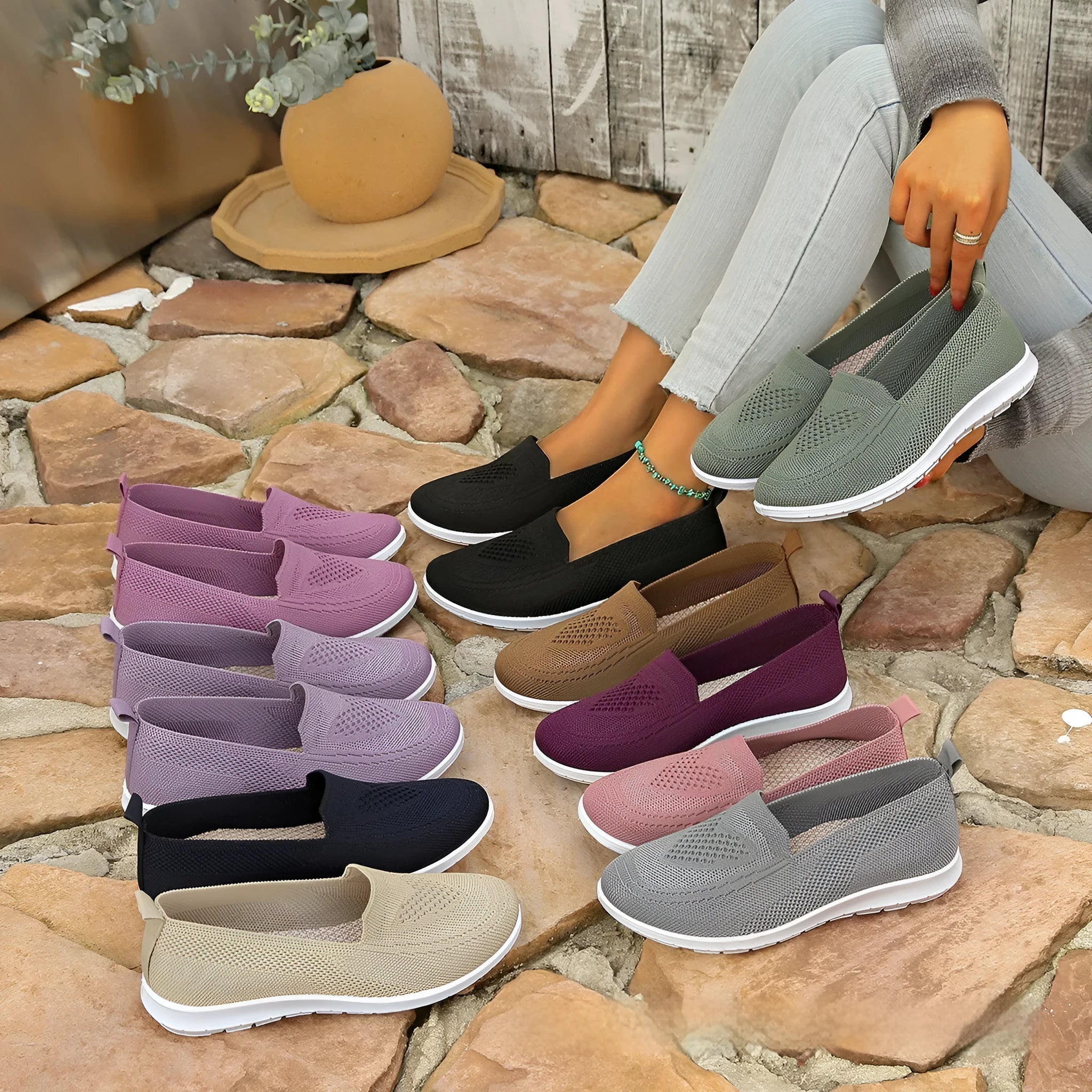 Women's low-top cloth casual shoes in beige with heart pattern and mesh lining for spring summer wear.