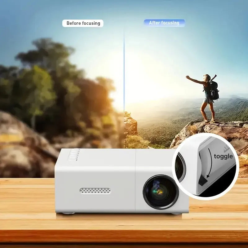 M100 portable mini LED projector in black or white showing 100-inch projection capability