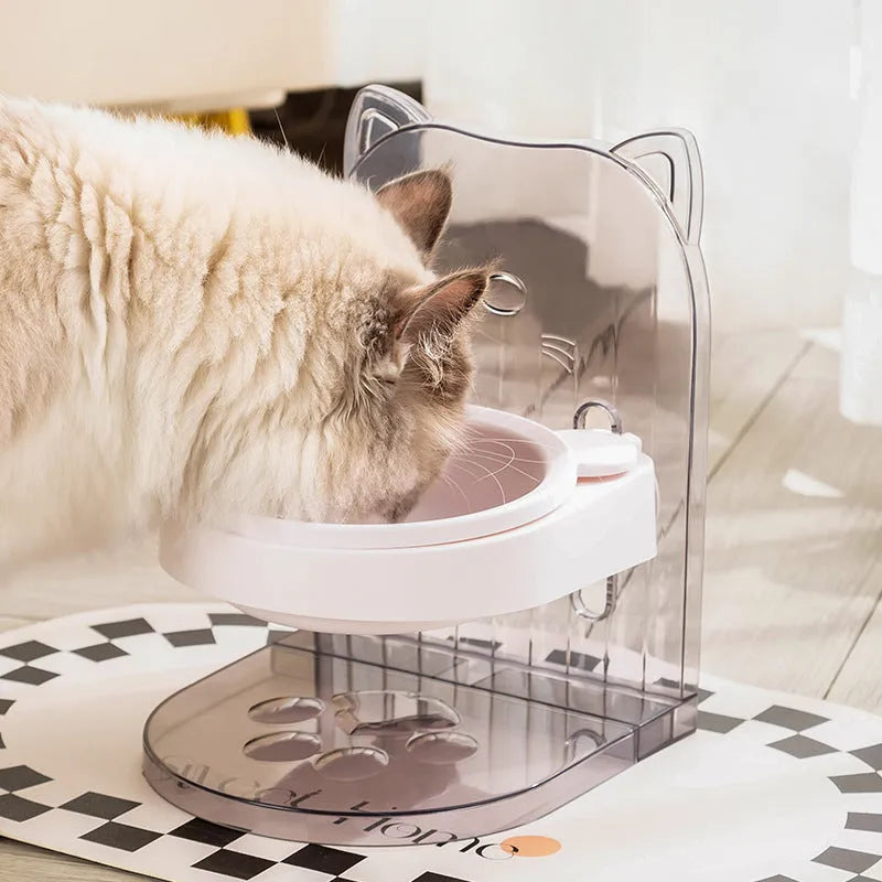 Grey cat ear design pet feeding bowl with adjustable height and anti-spill rim