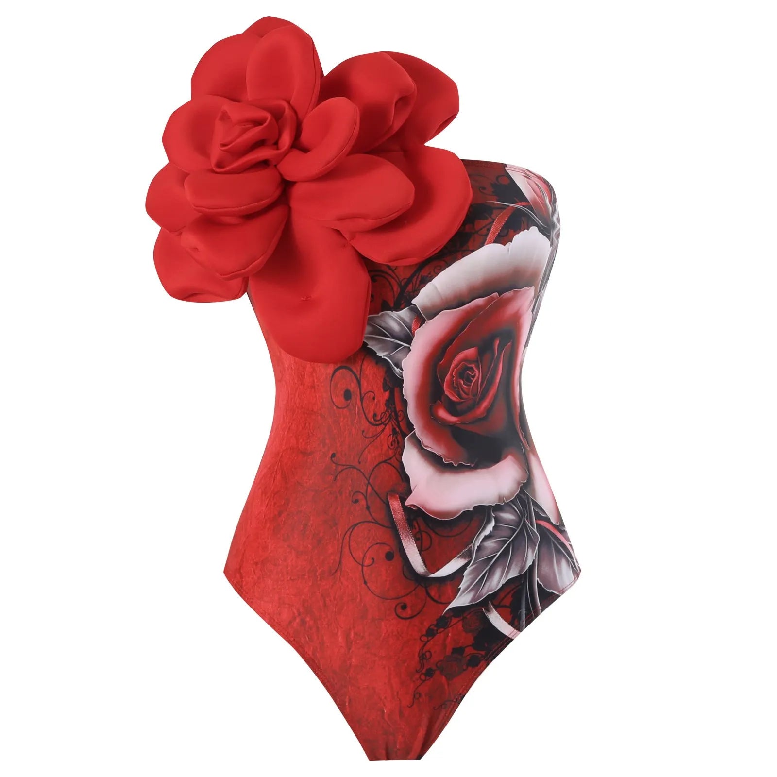 Women's fairy style printed one-piece swimsuit with matching light gauze skirt cover-up set.
