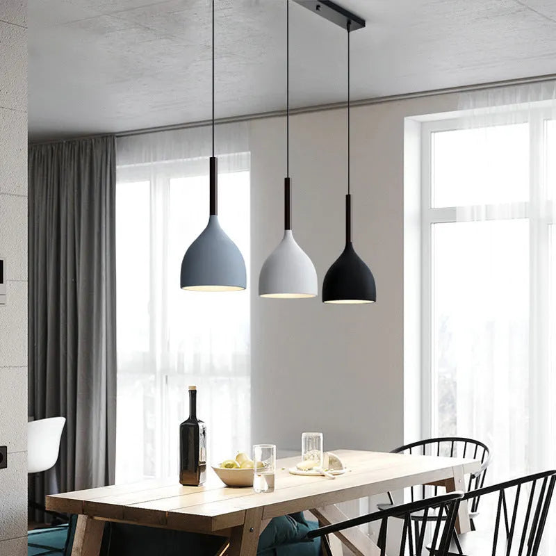 Nordic three-head pendant light in black, grey, or white for living room and dining room, 220V