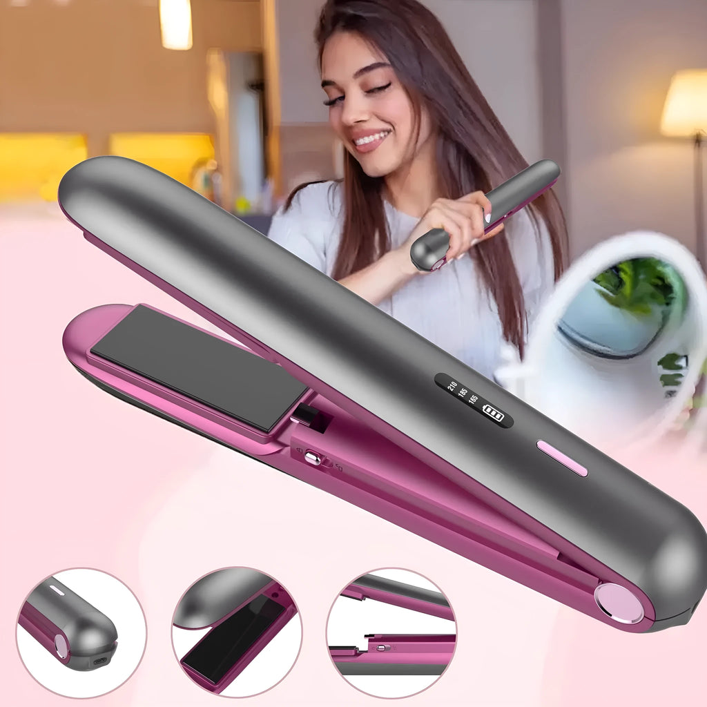 Moon shadow grey wireless hair straightener with tourmaline ceramic plates and temperature control