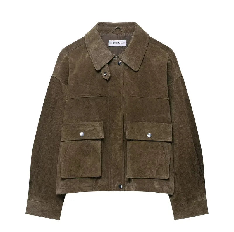 Women's medium thickness PU fabric jacket in regular fit Japanese Korean casual style