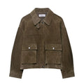 Women's medium thickness PU fabric jacket in regular fit Japanese Korean casual style