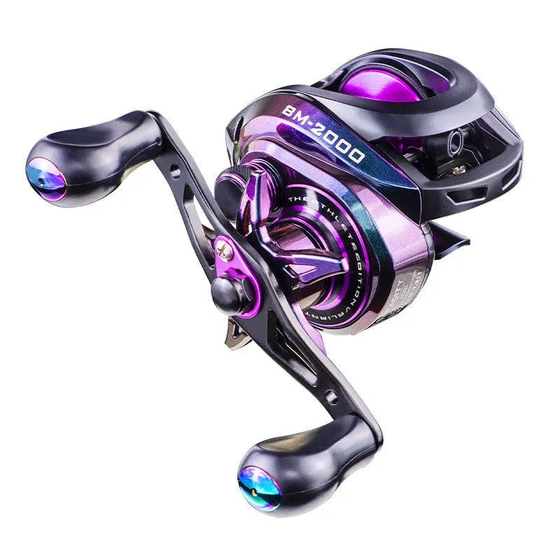Colourful water drop design BM2000 fishing reel with magnetic brake system, shown with spool.