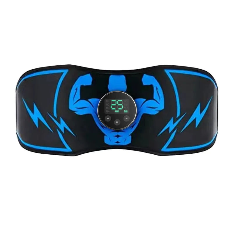 Blue EMS abdominal slimming belt with wireless remote control and arm stickers