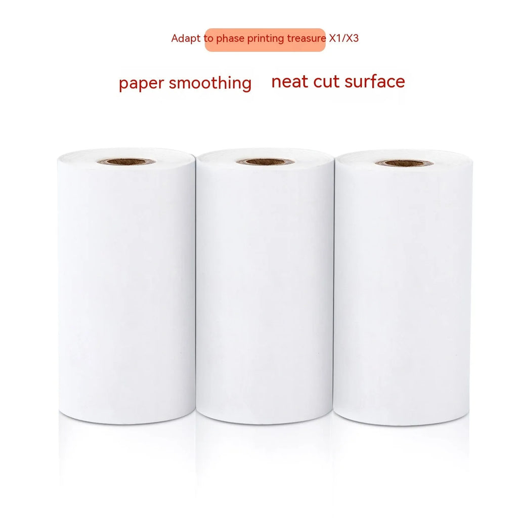 Three rolls of 57mm wide thermal paper in a box, for small printers.