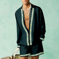Men's casual summer shirt and shorts two-piece set in a colour matching pattern.