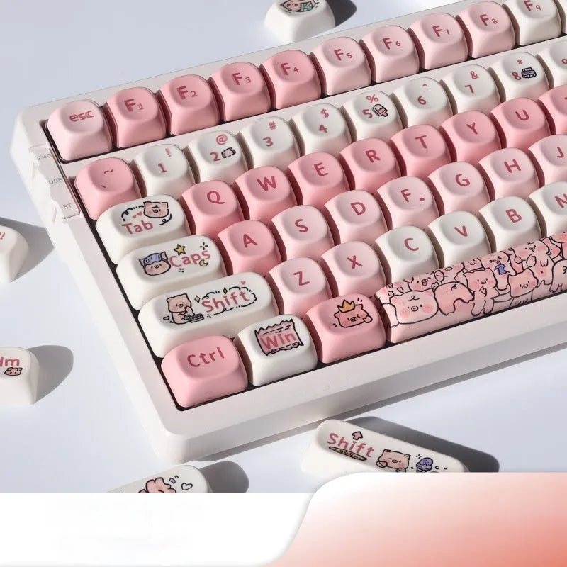 Pink PBT plastic key cap with a detailed sublimation-printed pig design and a keycap puller.