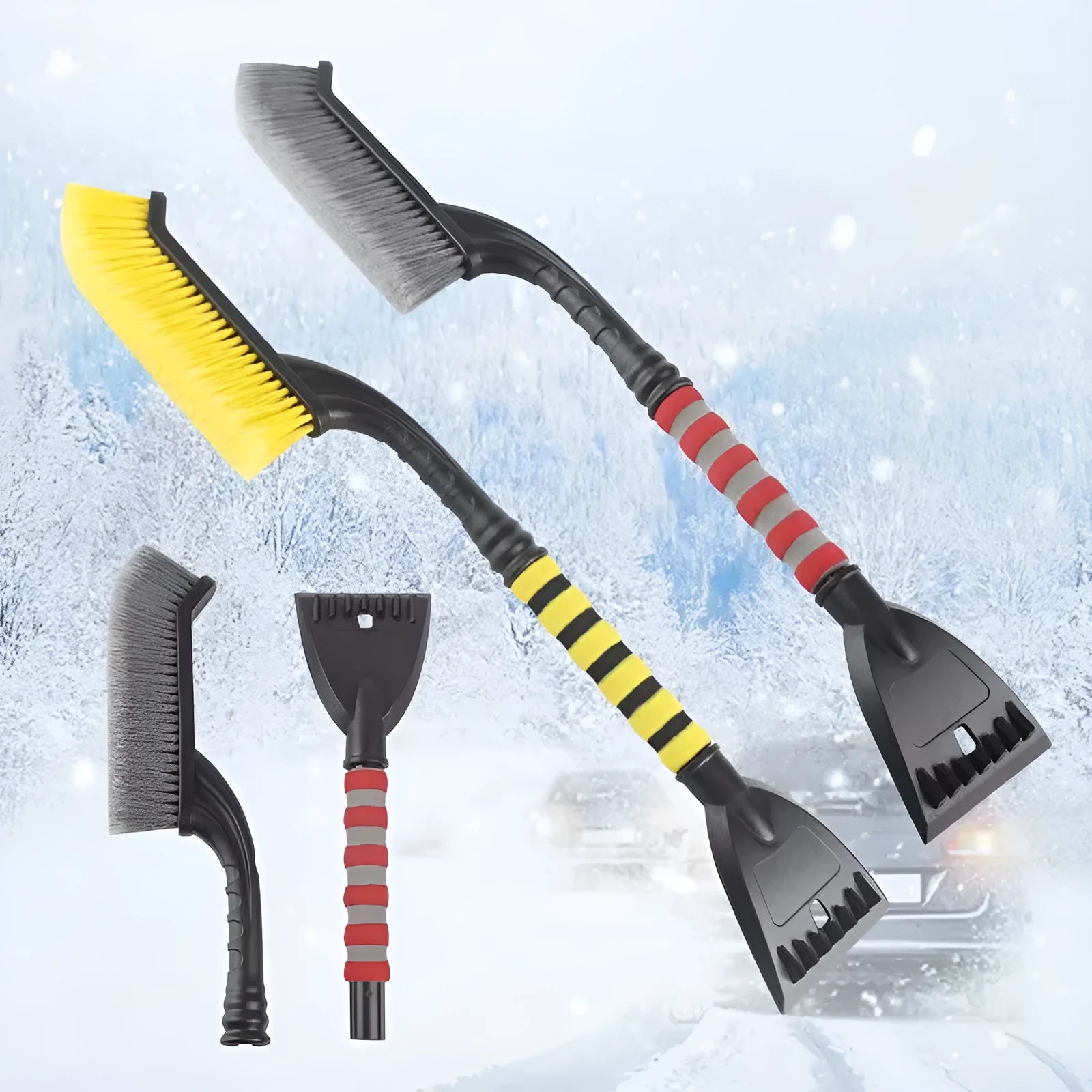 2-in-1 detachable car snow brush and ice scraper with foam grip handle and dense PP bristles