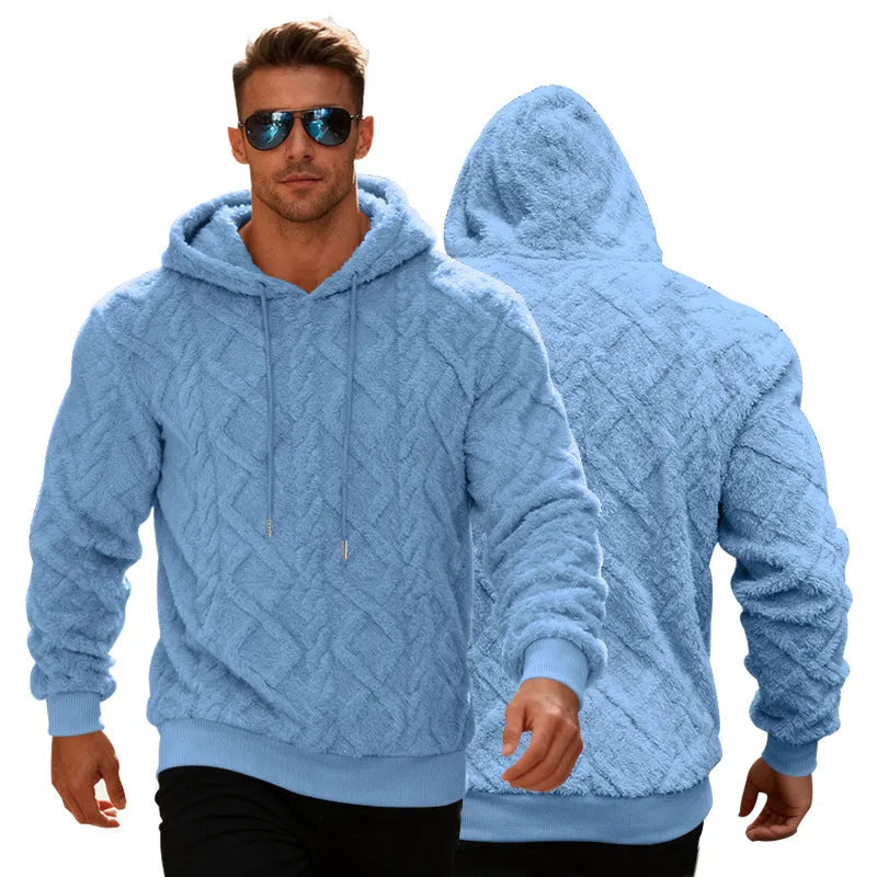 Casual heavy double-sided velvet loose pullover fleece lined sweatershirt in black, front view