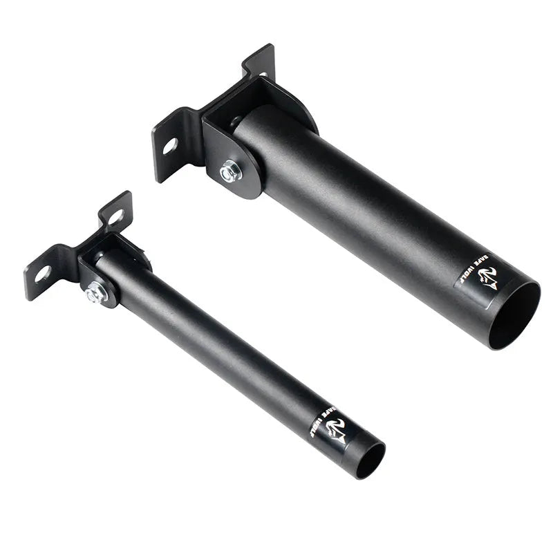 Steel wall barbell rack with 25 vertical tubes for storing rods, shown with mounting screws.