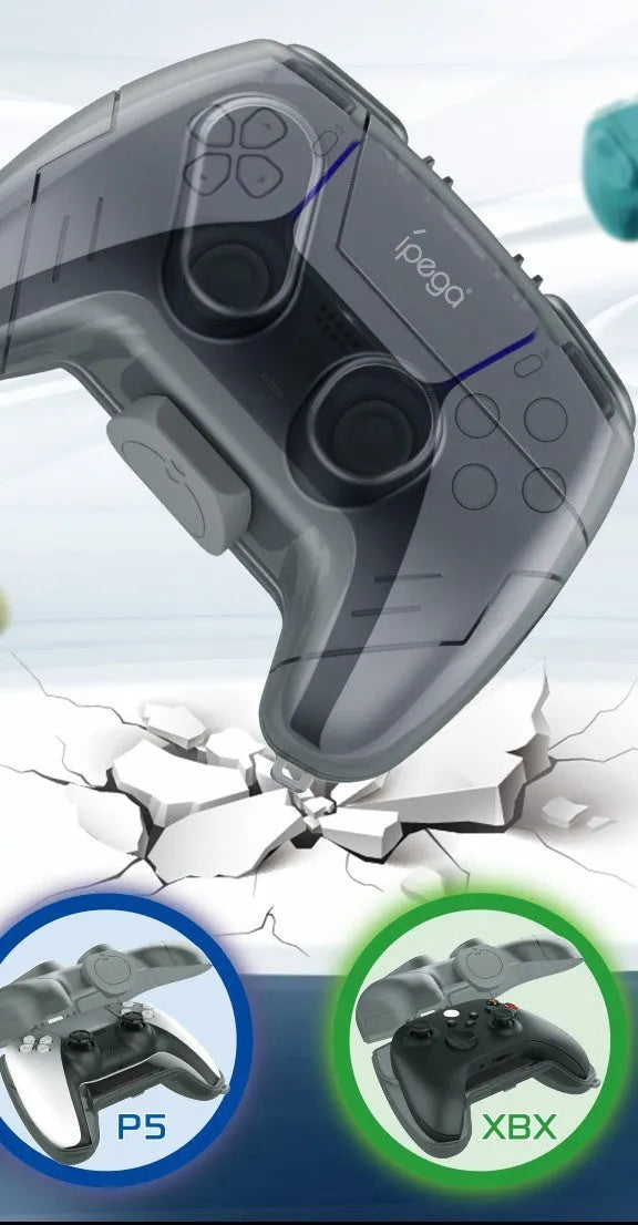 Transparent grey hard plastic game controller storage case with protective shell design