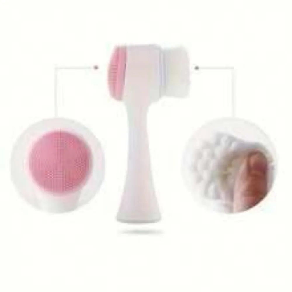 Blue and pink easy-clean nylon pet paw brush for dogs and cats on a white background.