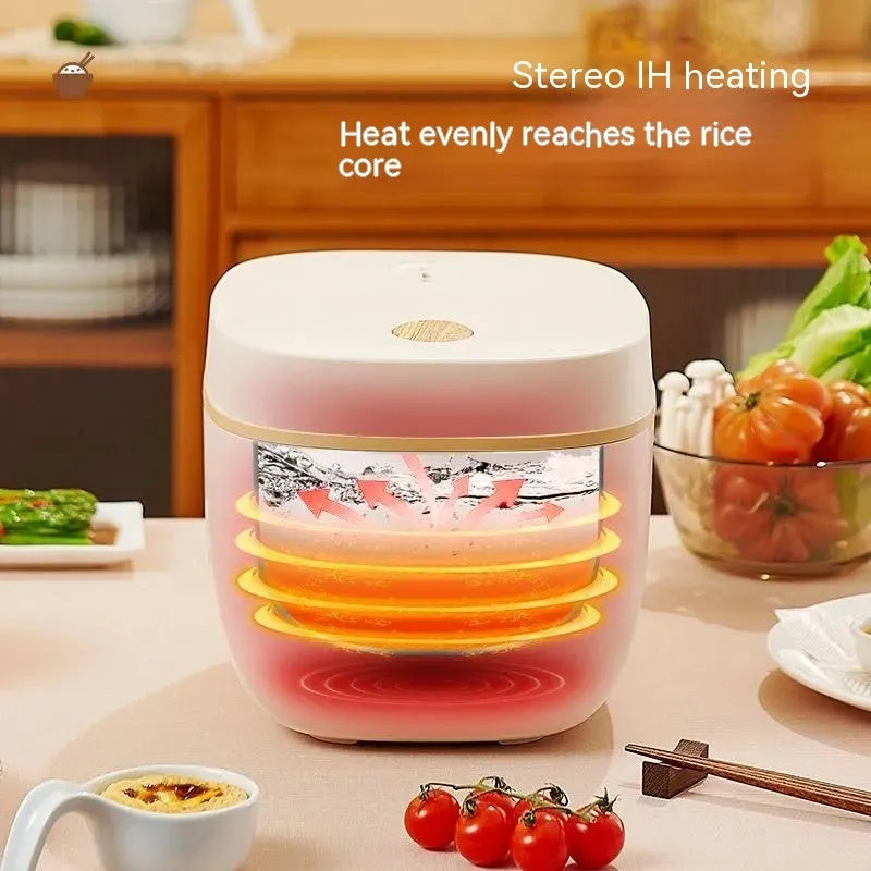 Beige or white 3L rice cooker with black crystal inner pot and six function controls