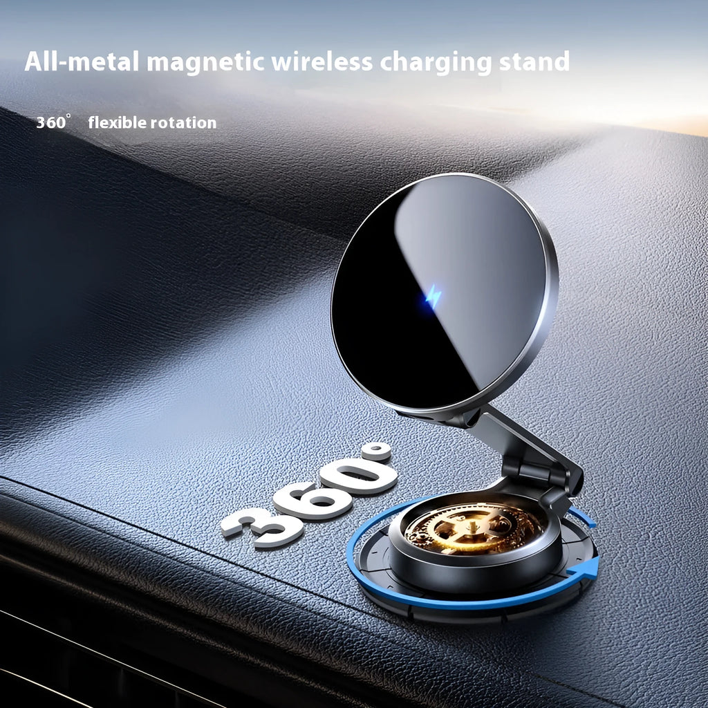 Black wireless charging car phone holder with zinc alloy bracket and paste style mount