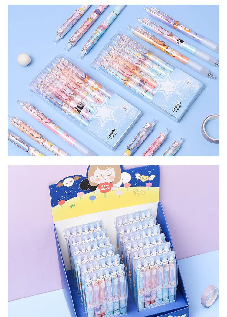 Six constellation-themed press gel pens with zodiac designs and 0.5mm tips