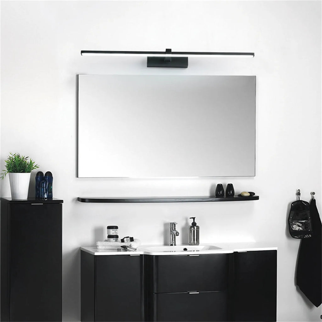 60x8cm black bathroom wall strip light with push button switch near mirror
