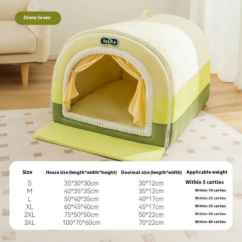 Painted dog bed with sponge filling in rock yellow-lucky colour, shown in L size 50x40x35cm