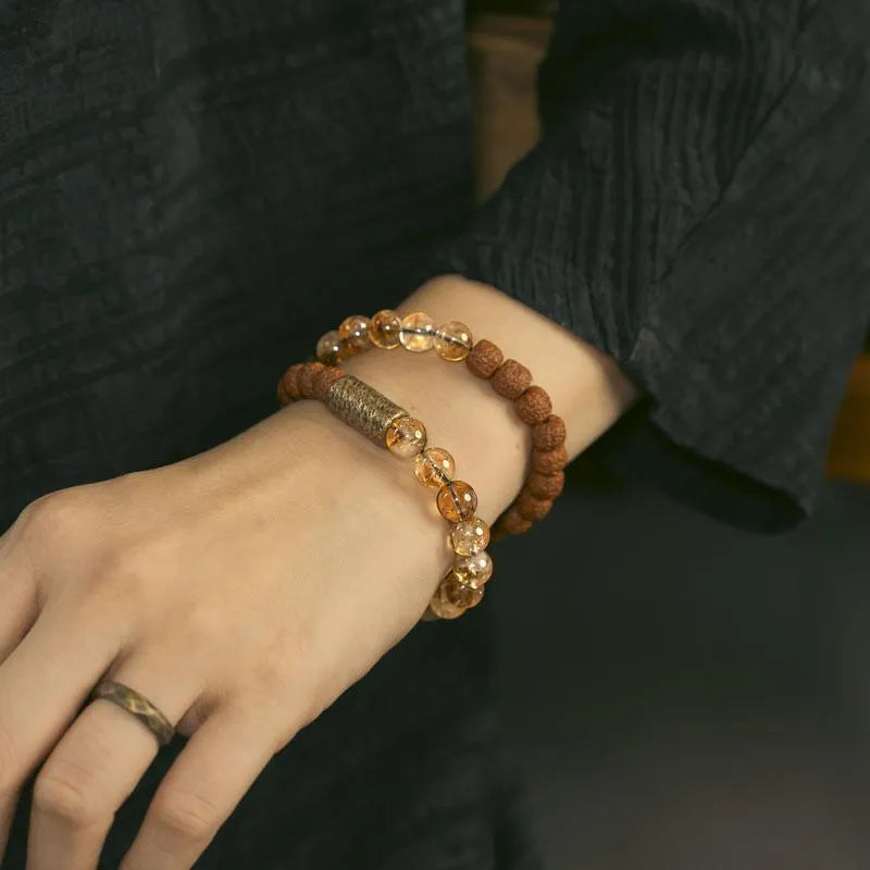 Retro LCD double circle bracelet with natural colour display in citrine colour