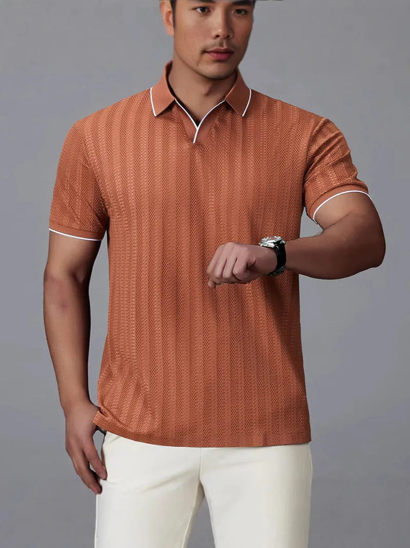Men's nylon ice silk polo shirt in loose fit with short sleeves available in multiple colours