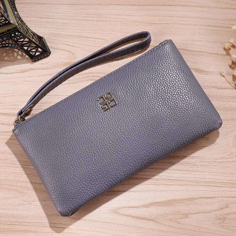 Long 55cm PU leather wallet handbag with zipper in a choice of solid colours.