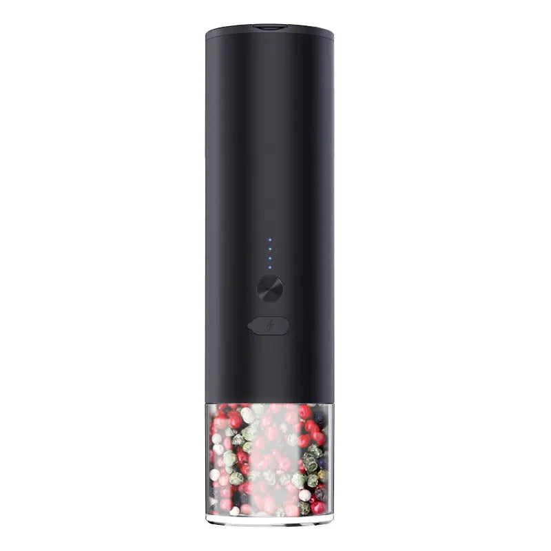 White or black electric salt pepper grinder with clear glass jar and stainless steel top