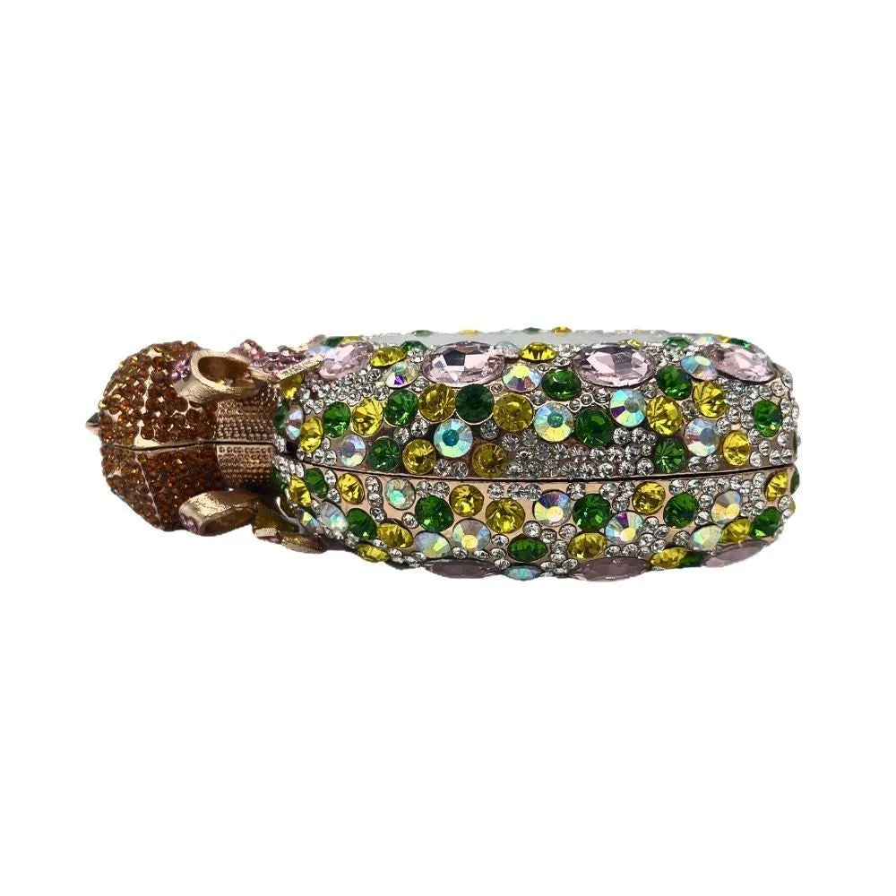 Women's hard alloy clutch bag with full diamond pattern in gold colour