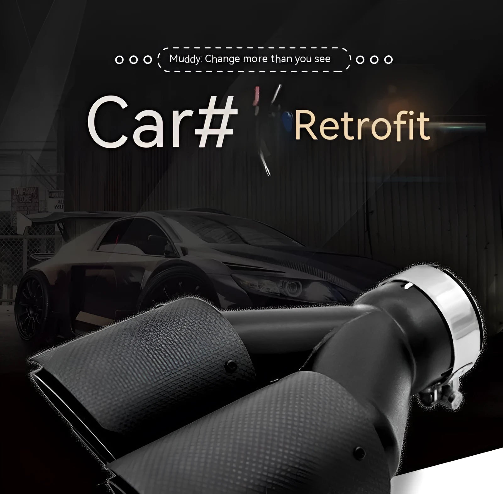 Black carbon fibre car exhaust pipe with double outlet tail nozzle design