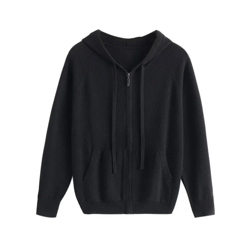 Men's hooded cashmere cardigan sweatshirt with zipper front in regular fit