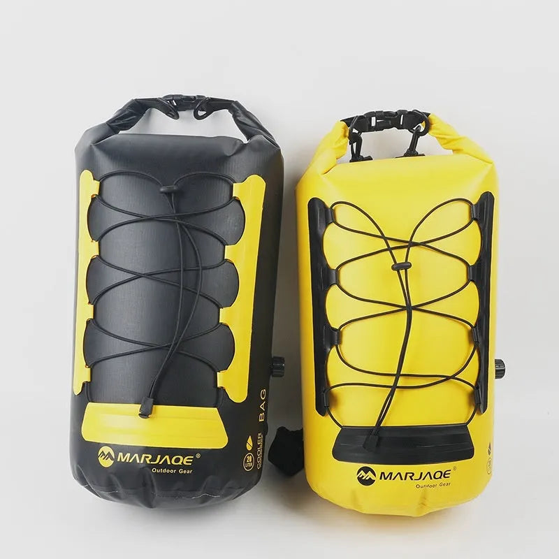 Yellow waterproof PVC backpack with 20L capacity for camping and water sports