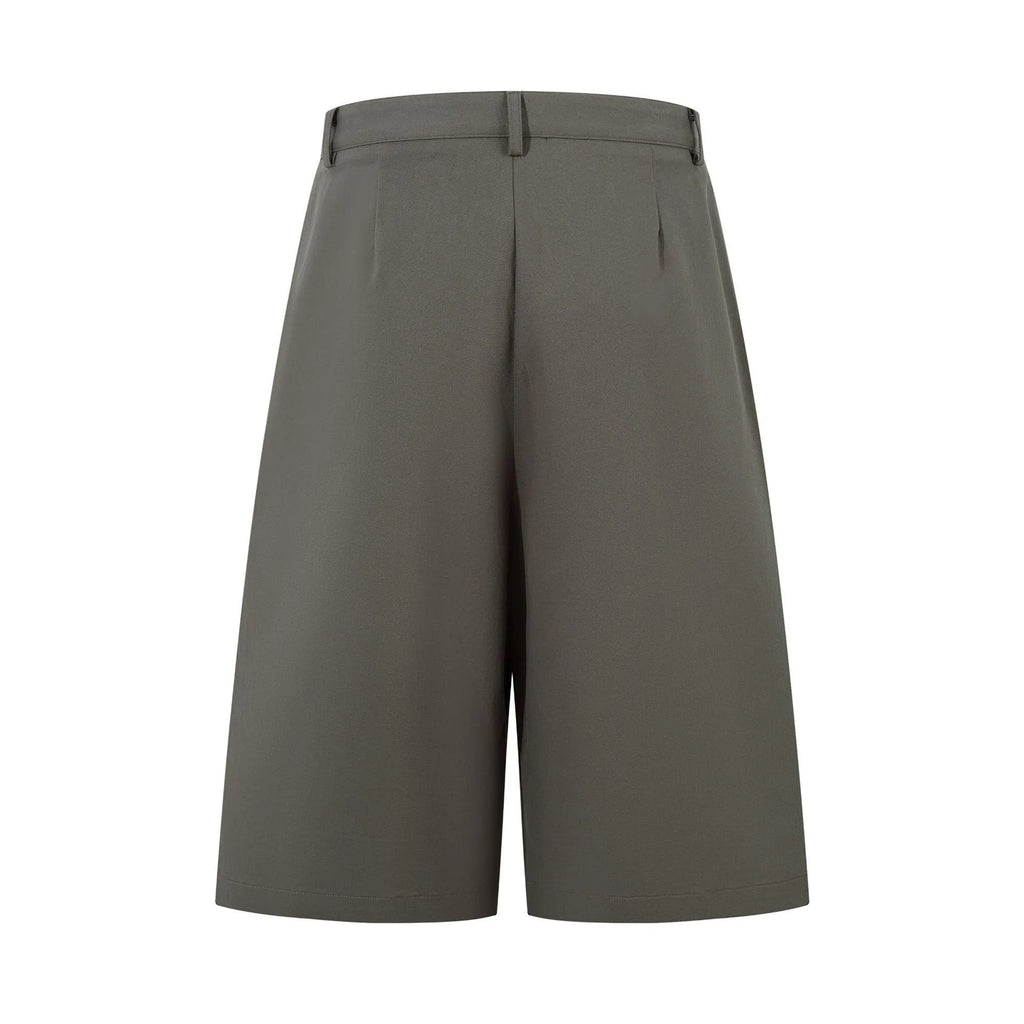 Retro loose fit wide leg straight denim trousers in green, shown on a model, featuring a middle pants length.
