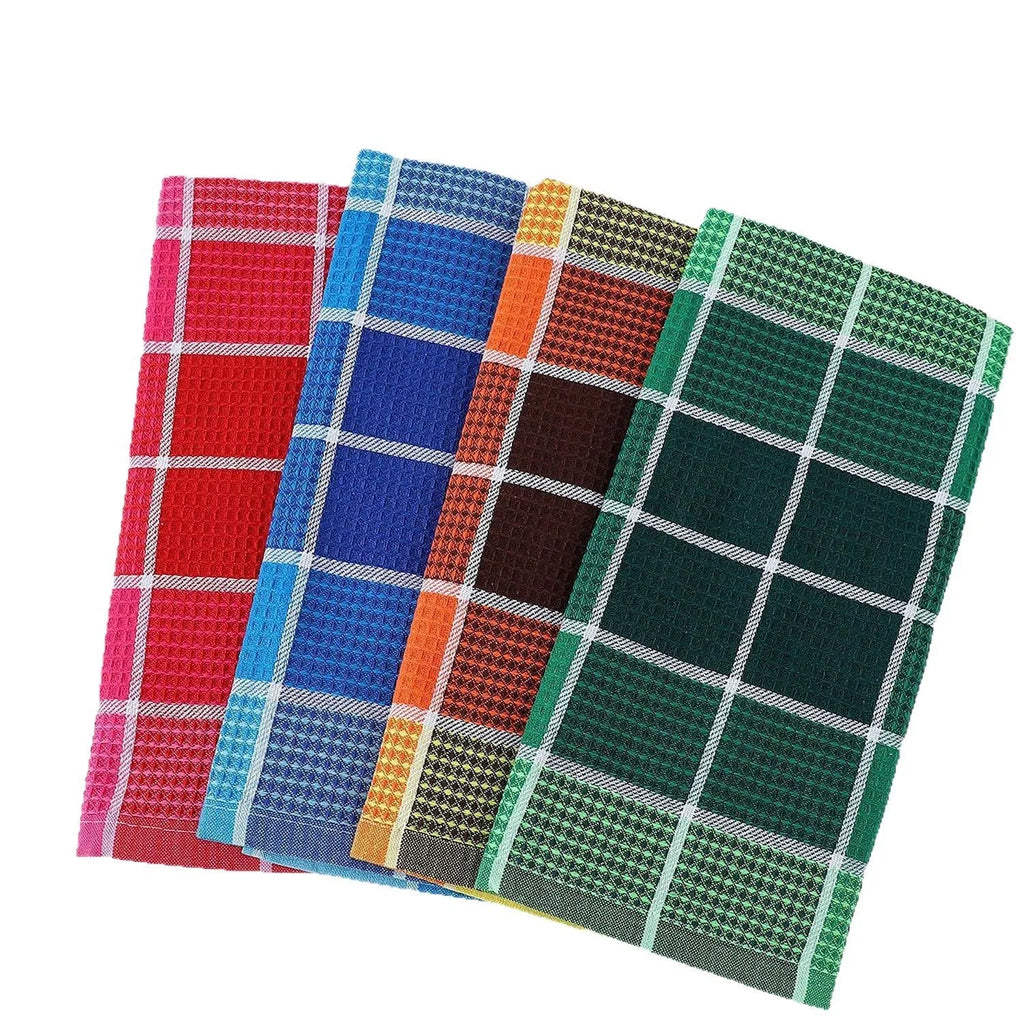 Cotton yarn plaid kitchen dish towel, placemat and rag in blue, brown, green or pink, 38x64cm or 42x68cm