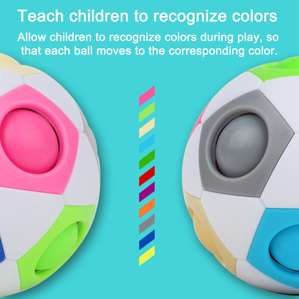 7cm rainbow coloured plastic puzzle ball with visible holes and movable balls