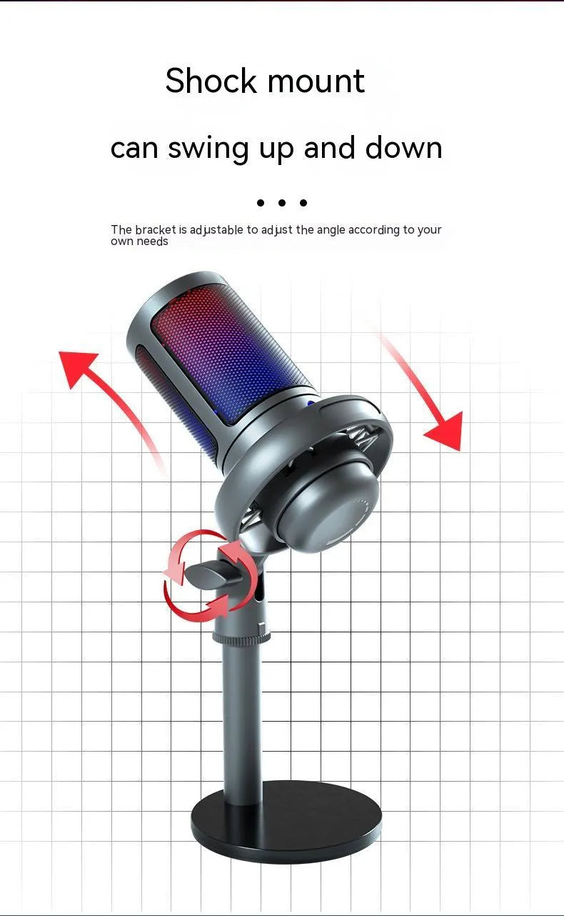 RGB condenser microphone with 150cm cable for computer live streaming
