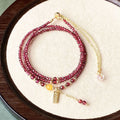 Wine red garnet bracelet necklace set with beeswax cut surface and three circle design