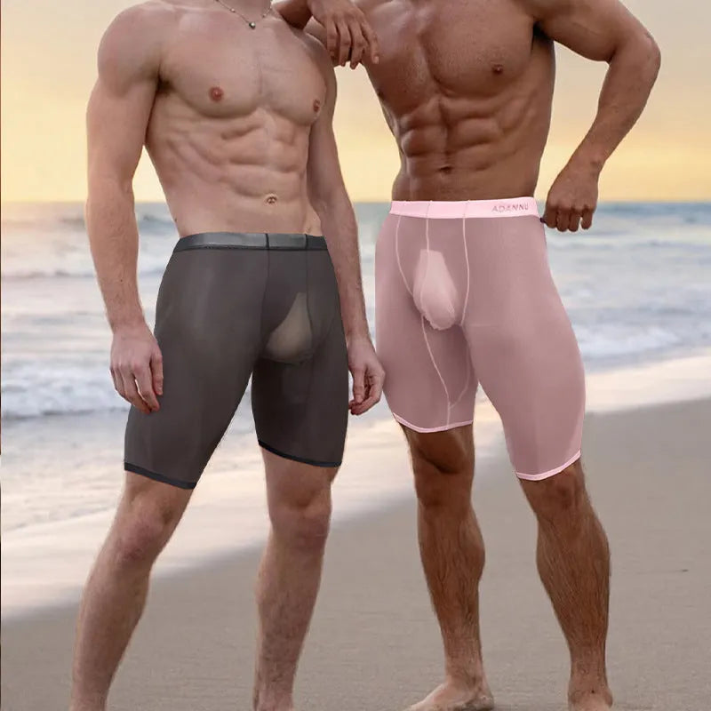 Men's mesh home shorts in black nylon fabric with seamless construction