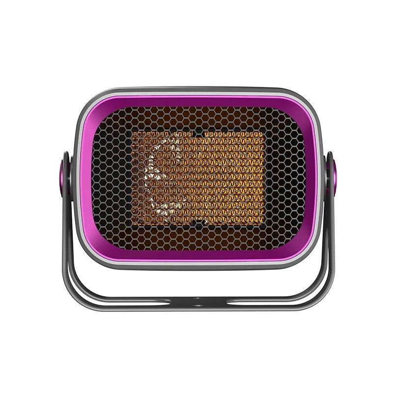 Compact white desktop ceramic heater with control buttons and air vent
