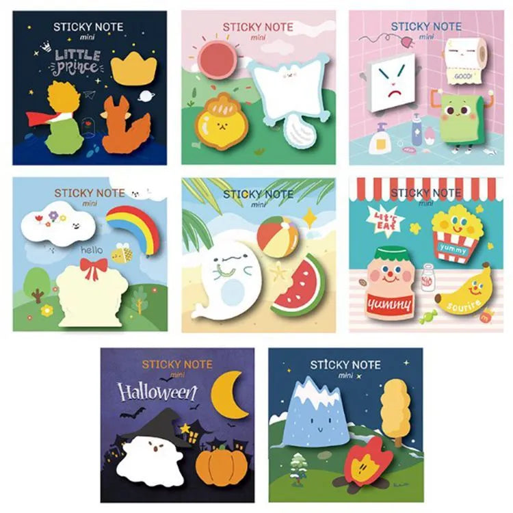 Halloween Post-it notes with pumpkin pattern showing 90x90mm size and removable adhesive