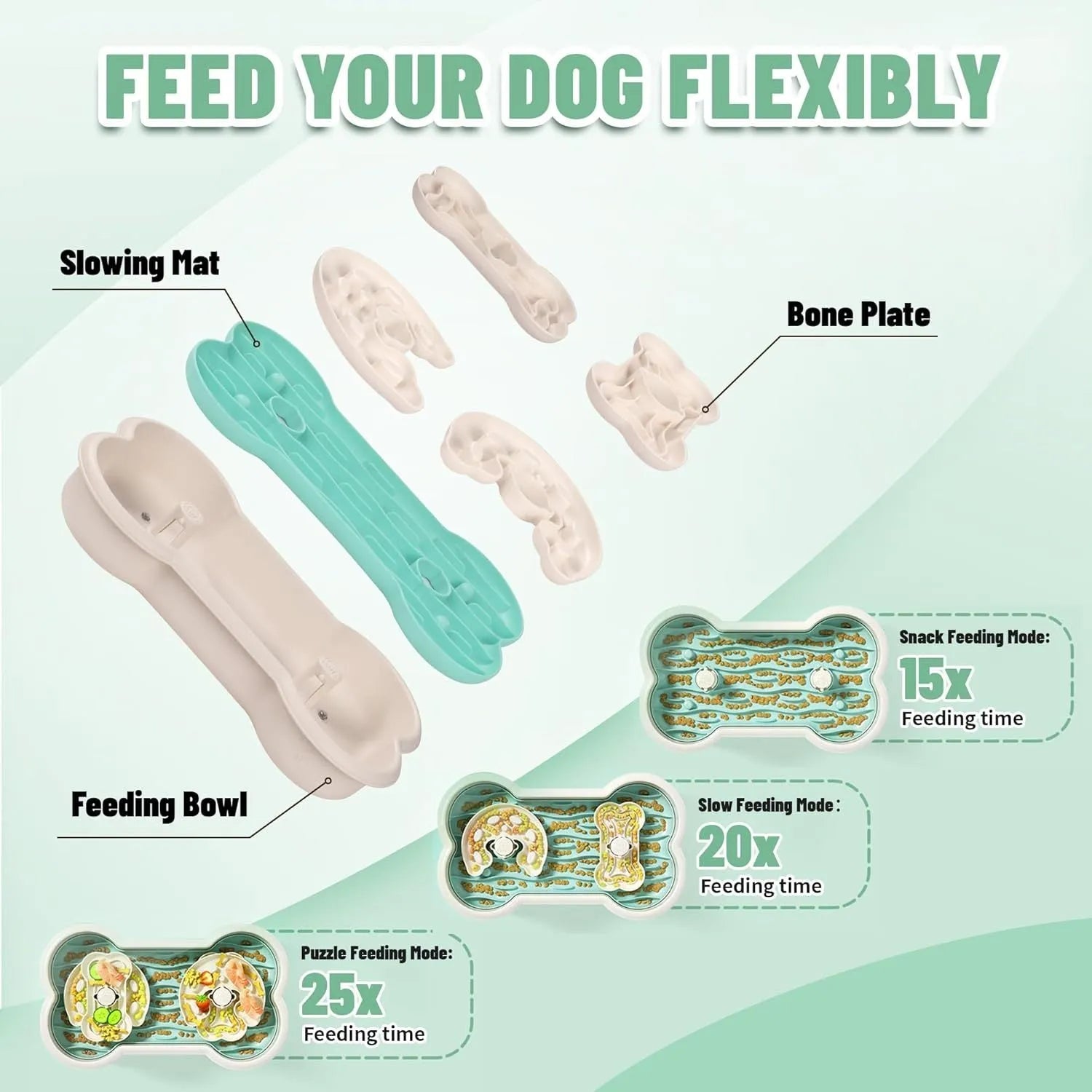 Large green slow feeder dog bowl with puzzle ridges and non-slip base for dry and wet food