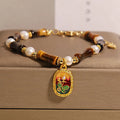 Chinese style stone bamboo bracelet with glass beads in amber colour for women