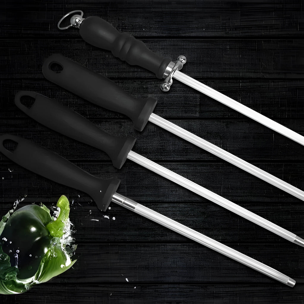 Household multi-functional kitchen sharpening steel with high carbon steel rod and handle