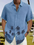 Men's cotton short sleeve cardigan in grey, standing collar, crease-resistant summer shirt