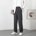 Men's casual fleece-lined trousers in solid colour, mid waist, zipper fly, Ice Silk fabric, loose fit